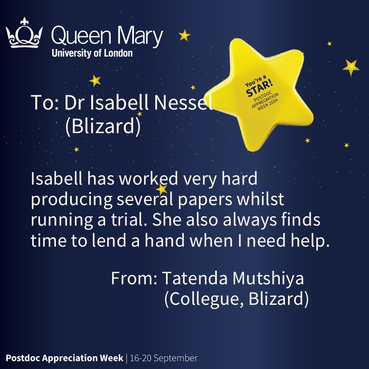 QMUL_ResDev's tweet image. Happy Postdoc Appreciation Week! 
    #QMPAW24 #LovePostdocs @blizard_inst
