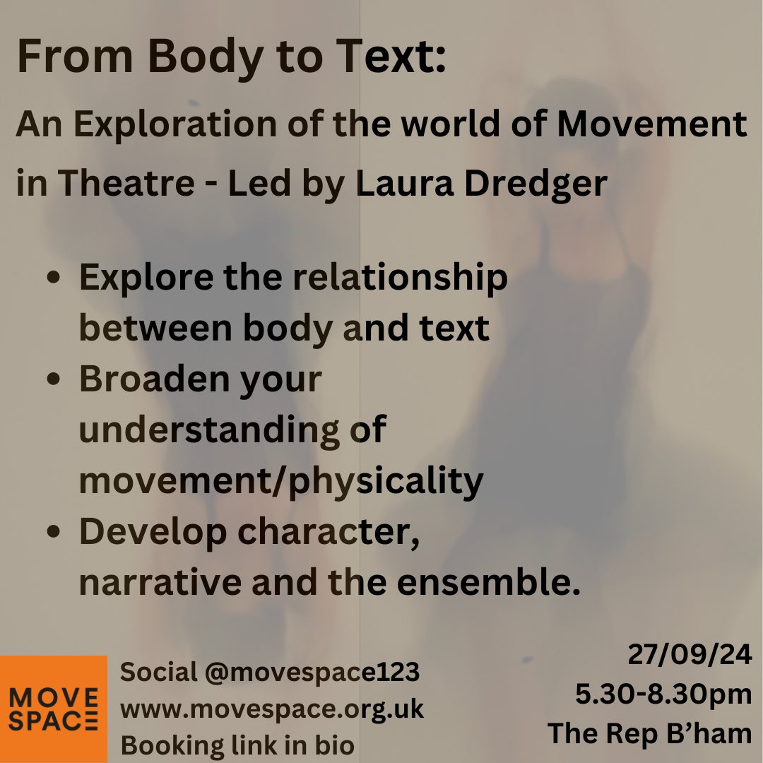 MoveSpace (@movespace123) on Twitter photo 🧡Workshop Alert🧡
Join Laura Dredger for this 3hr workshop on 27/09/24 5.30-8.30pm. To book your space just follow the link below:
birmingham-rep.co.uk/whats-on/from-… 🧡Workshop Alert🧡
Join Laura Dredger for this 3hr workshop on 27/09/24 5.30-8.30pm. To book your space just follow the link below:
birmingham-rep.co.uk/whats-on/from-…