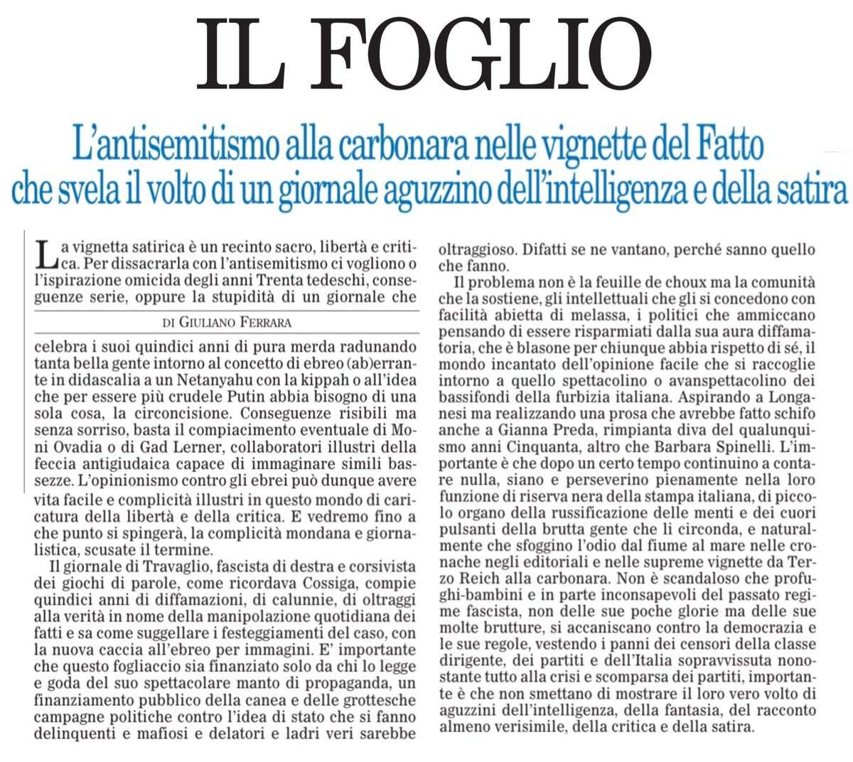 Vignette sugli ebrei, Ferrara contro il Fatto: «Giornale di m***a,  antisemitismo alla carbonara». Travaglio: «Inutile spiegare le battute» -  Open, image size:1200x1072