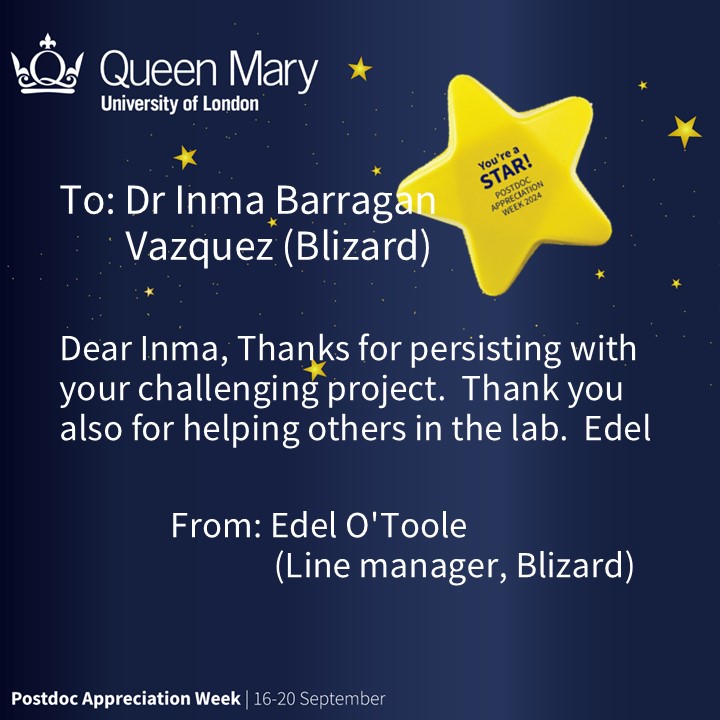 QMUL_ResDev's tweet image. Happy Postdoc Appreciation Week! 
    #QMPAW24 #LovePostdocs @blizard_inst