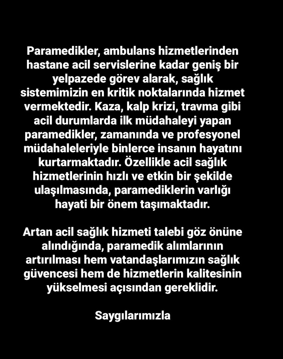 Sayın <a href="/drmemisoglu/">Prof. Dr. Kemal Memişoğlu</a>,

#DahaFazlaParamedikHayatKurtarır
#paramedikonbinatama