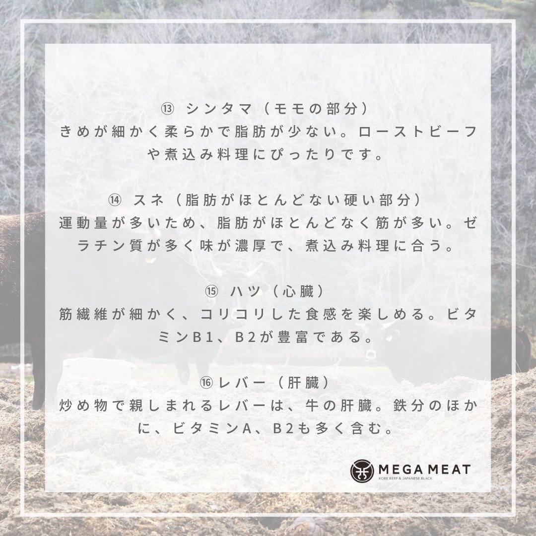 _megameat's tweet photo. お肉を部位で購入すると、
その筋肉の特徴が良くわかります。

自分の中で基準を持つことで、
お肉の世界の広さを知ることが出来ます。

牛肉の部位買いはお肉を知る最適な入り口。

自分の舌で自分の基準を持つ。
これもお肉の世界を楽しむ一つの方法です。 https://t.co/QWp3hpKtoF