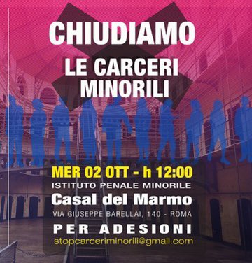 Chiudiamo le carceri minorili!

Firma l’appello su stopcarceriminorili@gmail.com

Leggi qui il testo completo 
👉 ilmanifesto.it/un-tema-urgent…

#26settembre #casaldelmarmo #reginacoeli #rebibbia #roma #appello