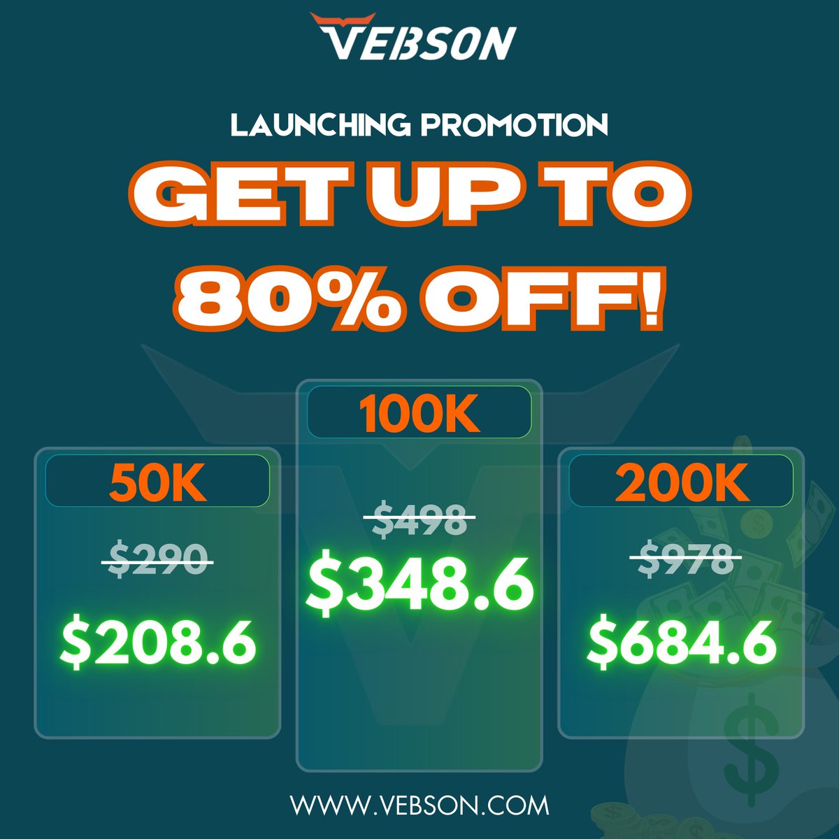 Absolutely! Here’s a super short version:

---

🚀 80% Off Challenge Accounts!

Start trading today!

🌟 Why Join?
 Low Fees 💰
 Flexible Options 📈

⏳ Act fast!

👉 Sign Up Now!

Follow Us:
-Twitter: <a href="/VebsonPropTrade/">VebsonPropTrade</a>(x.com/VebsonPropTrade

🌐 [Website]client.vebson.com/propTrader/home