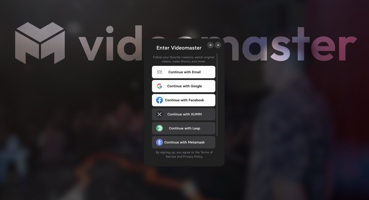 Join us on videomaster.com! The first Web3 streaming platform. Create an account with a Xaman, Leap, MetaMask or Phantom Wallet. We also have traditional sign in methods