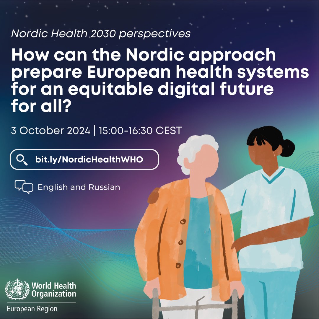 WHO/Europe (@who_europe) on Twitter photo Can Nordic countries lead #DigitalHealth transformation?
Join our webinar with <a href="/cphfutures/">Copenhagen Institute for Futures Studies</a> to explore ways to advance healthcare in Europe, guided by Nordic values and @2030Nordic insights.
๐ 3 Oct 15:00 CET
โ๏ธ Learn more & RSVP:
bit.ly/NordicHealthWHO
#NordicHealth2030 Can Nordic countries lead #DigitalHealth transformation?
Join our webinar with <a href="/cphfutures/">Copenhagen Institute for Futures Studies</a> to explore ways to advance healthcare in Europe, guided by Nordic values and @2030Nordic insights.
๐ 3 Oct 15:00 CET
โ๏ธ Learn more & RSVP:
bit.ly/NordicHealthWHO
#NordicHealth2030