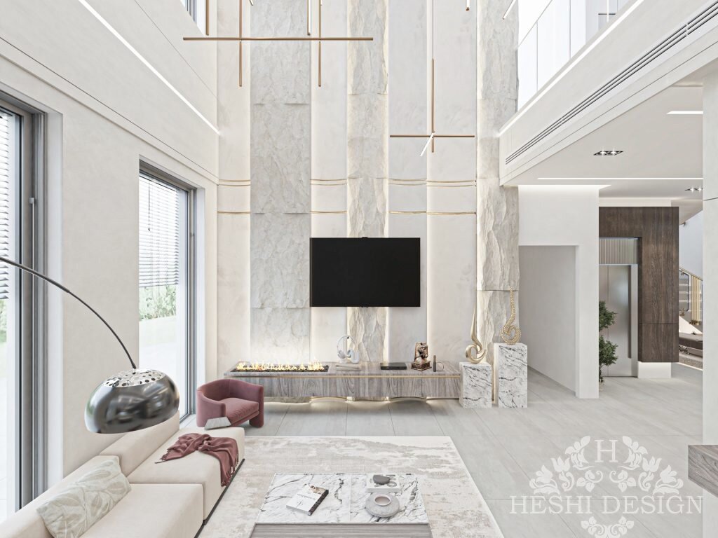 HeshiDesign's tweet image. #Гостиные с камином в ТВ-зоне: 10 примеров