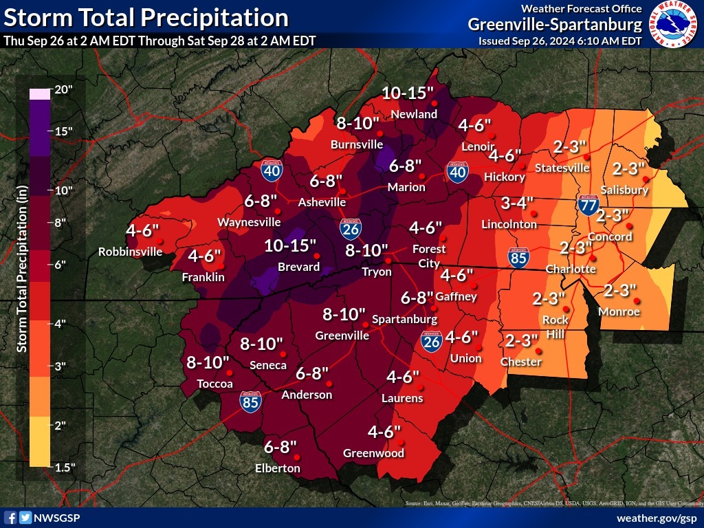 Catastrophic flash-flooding is expected along numerous streams, especially in the NC/SC mountains and NE GA. Flooding of mainstem rivers is expected, with major to possibly historic flooding near the Blue Ridge Escarpment. Landslides/debris flows expected through at least Friday.