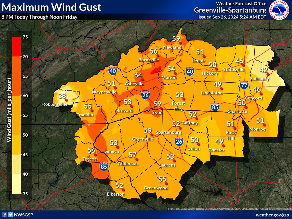 Wind gusts of 45 to 60 mph are expected tonight into Friday, with brief 60 to 70 mph gusts possible across the western part of the area. Widespread downed trees and numerous power outages likely. Isolated tornadoes are possible through Friday morning.