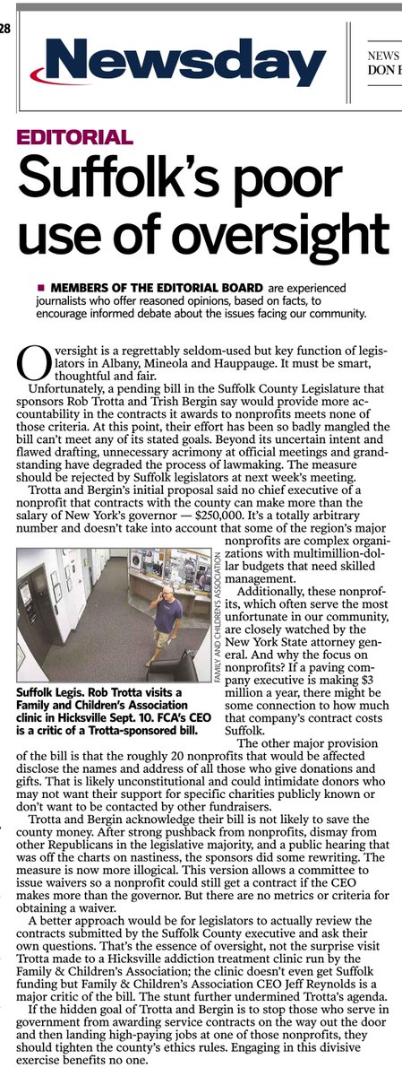 Newsday's editorial on legislation pending in Suffolk that would limit contracts with nonprofits that pay staff more than the Governor hits the key points, urges the bill's defeat &amp; rightly calls out intrusions into HIPAA-protected spaces by lawmakers looking to score points.