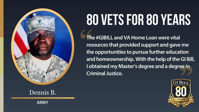 MDVAHCS's tweet image. With the GI Bill, Dennis earned a Master’s degree. He didn't pay any money out of pocket which let him focus on academics. He used the VA Home Loan to buy his first home with no down payment, making it easier to pay closing costs. #VeteranSuccess #80Vetsfor80Years #IUsedMyGIBill