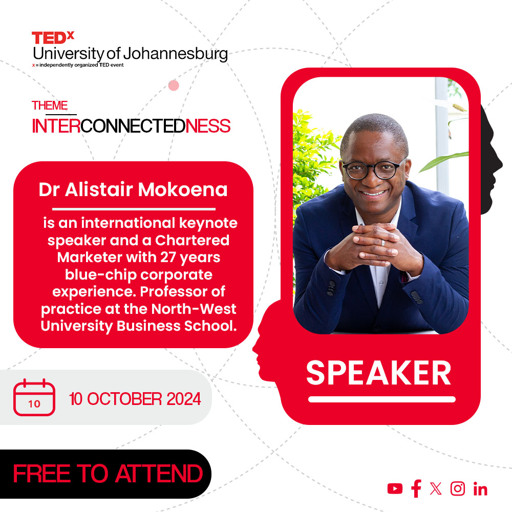 TEDxUJHB's tweet image. As promised, we are thrilled to share more exciting news about TEDxUniversityofJohannesburg! Please meet Dr @AlistairMokoena and @lalidangazele.

10 October 2024 | Registration starts from 17:00 | @go2uj, Keorapetse William Kgositsile Theatre.

#TEDxUJ2024 #TEDxUJ #UJAllTheWay