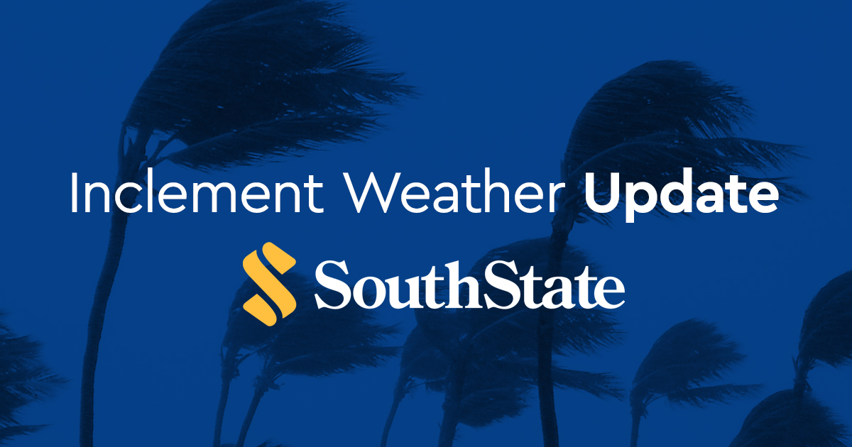 Due to Hurricane Helene, some of our locations may be operating with modified hours or may be closed. 

Please visit our locations page to verify the hours of the location near you: southstatebank.com/global/locatio…