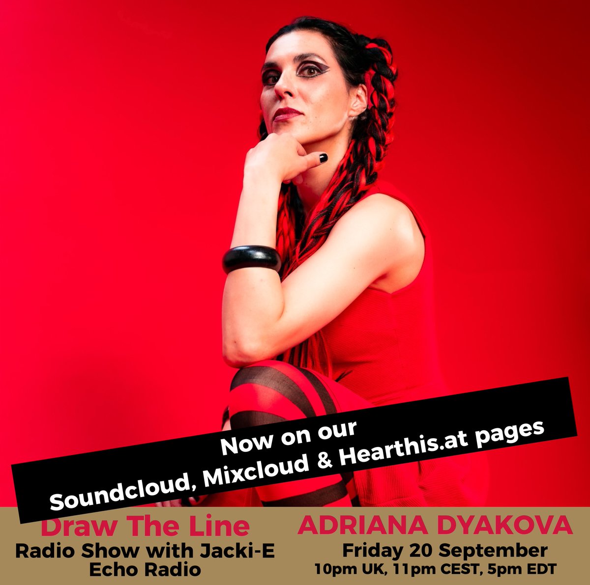 This week's <a href="/DTLRadioShow/">Draw the Line Radio Show</a> #327 with <a href="/jackiepalmer/">Jacki-E</a> on Soundcloud
soundcloud.com/jackiepalmer/3…
Guest mix 2nd hr <a href="/AdrianaDyakova/">ADRIANA</a> 
My mix 1st  hr <a href="/korolovamusik/">Korolova</a> <a href="/SelenaFaider/">Selena Faider</a> <a href="/TrishOmusic/">Trish O.</a>  <a href="/CharmainLoveDJ/">Charmain Love</a>  <a href="/avisic/">Avi Sic (Ah Vee Sick)</a> <a href="/sarahdewarren/">Sarah de Warren</a> <a href="/Joycemunizmusic/">joyce muniz</a>  <a href="/TiniGessler/">Tini Gessler</a> <a href="/saffronstone_/">Saffron Stone</a> <a href="/kellileighuk/">Kelli-Leigh</a>