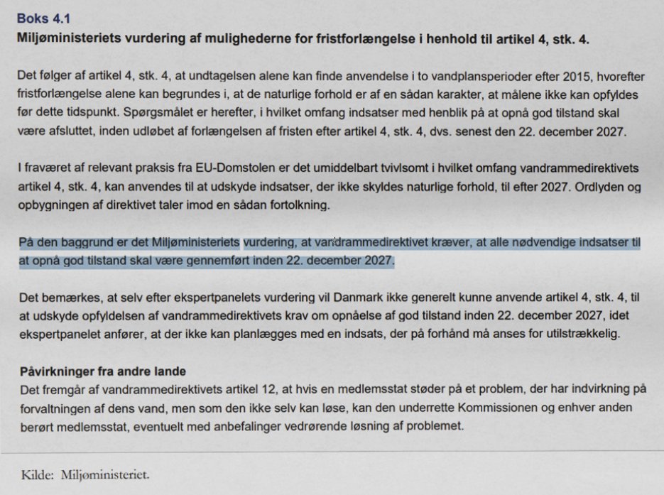 ChristianFromb's tweet image. Miljøministeriet har lige revet tæppet væk under den grønne trepart.

Trepartsaftalen vil udskyde vandrammedirektivets krav om at opnå god tilstand i vores vandmiljø i 2027.

Sådan fungerer deadlines bare ikke, ifølge Miljøministeriet. #dkpol