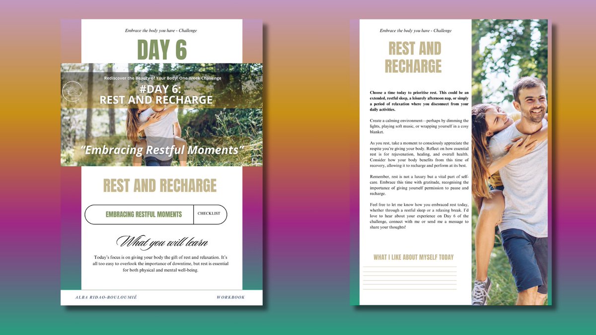 ✅#Day 6: Rest and Recharge – Embracing Restful Moments

🚩Today’s focus is on giving your body the gift of rest and relaxation. It’s all too easy to overlook the importance of downtime...

👀Follow the HapHuCo: lnkd.in/e5R6Xywa