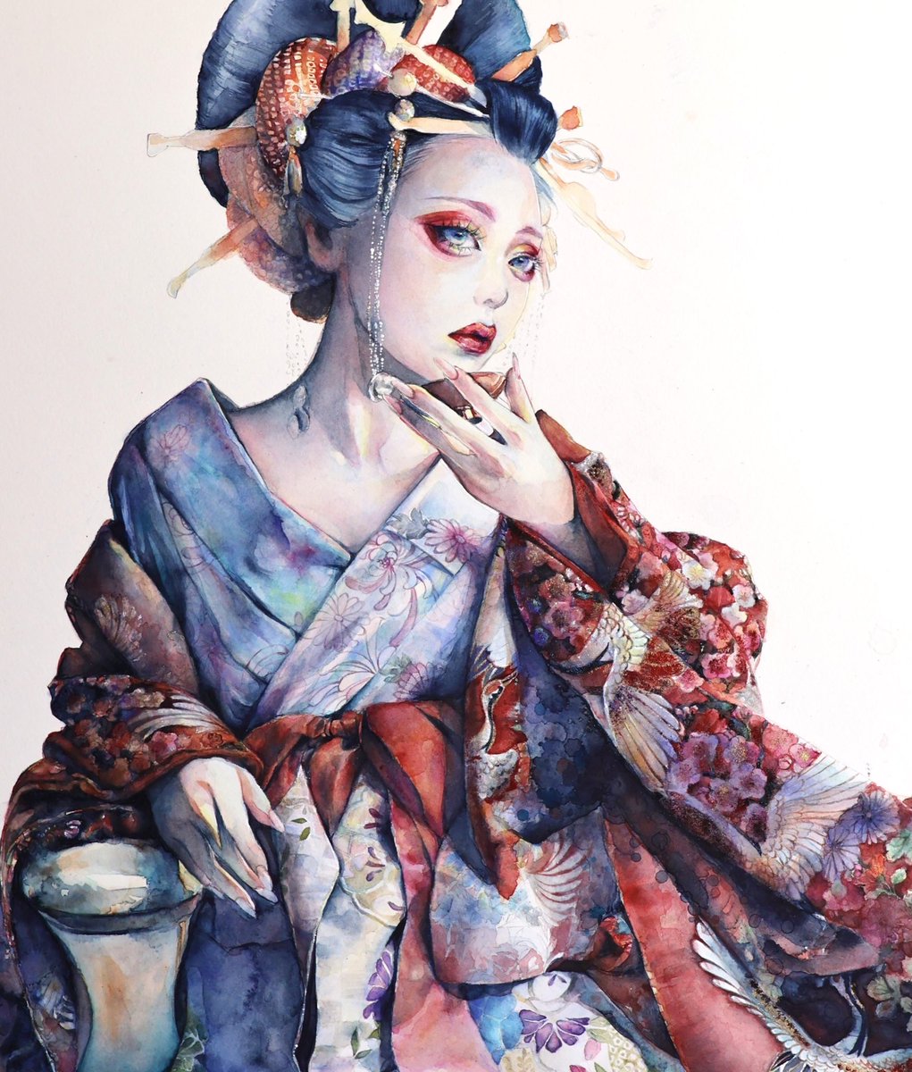 Ayu_Ichinose's tweet image. アナログの好きなところの一つ。
傾けると色が変わるところ。
足したり引いたりしながらもう少し描き込みます。