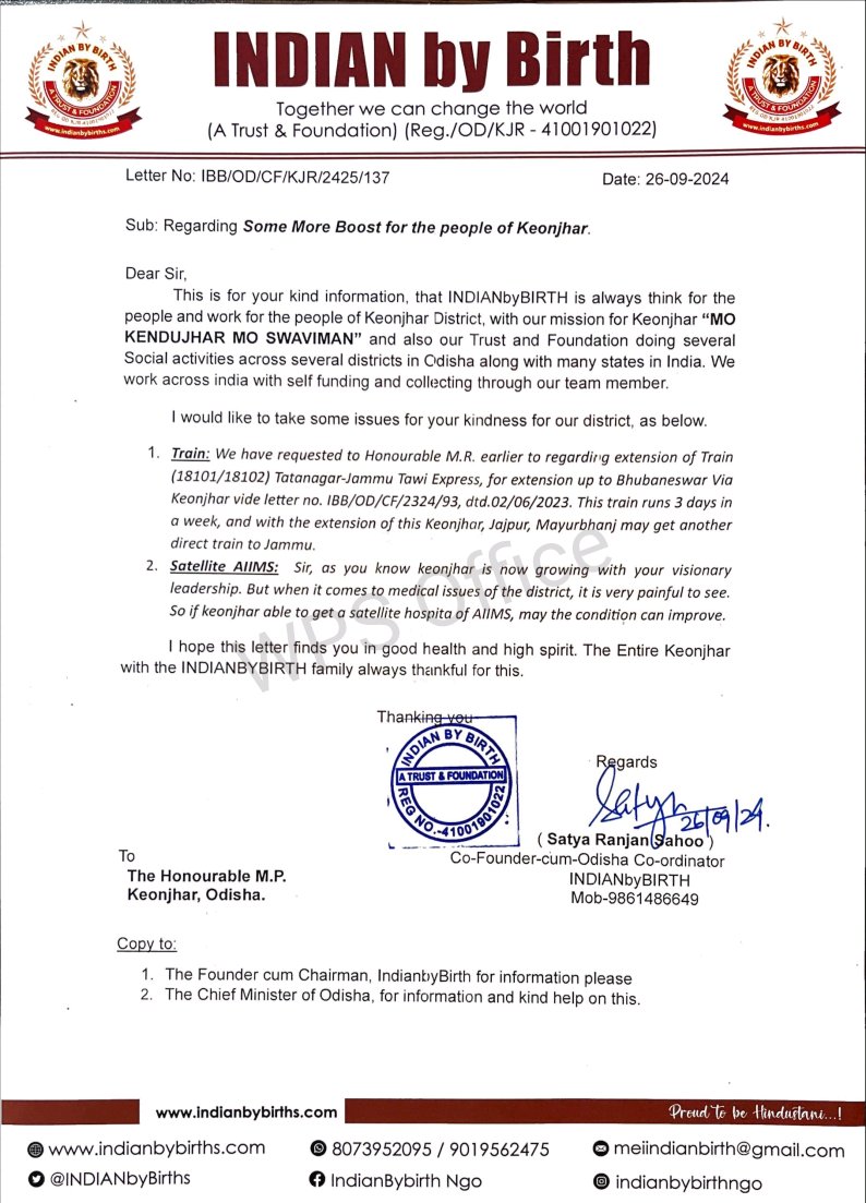 SATYAMS91's tweet photo. Honb. @anantanayakKJR ji, our Mother Dist. need more boost. Requesting to go through the attached request. @ @MohanMOdisha @DistAdmKeonjhar @INDIANbyBirths @PMOIndia @keonjhar @CBCKeonjhar @ClubKeonjhar 
 #We_INDIANBYBIRTH_loves Keonjhar. 

Regards🙏 https://t.co/Mxpeqakxrm