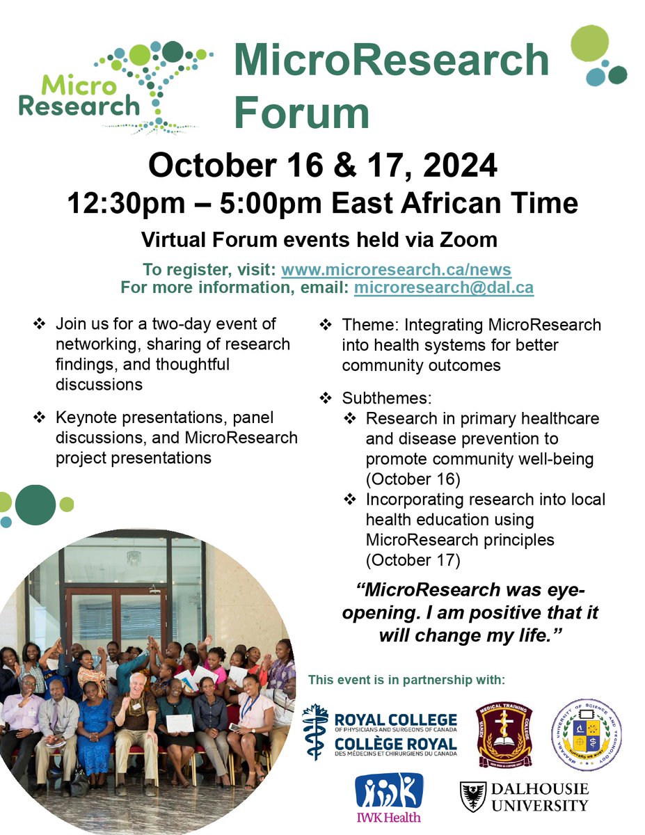 MRinAfrica's tweet photo. It’s Happening!!!
Join us for the MicroResearch Virtual Forum on October 16 &amp; 17, 2024!

Where: Virtual Event (via Zoom)
When: 12:30pm – 5:00pm EAT on both days

🔗 Register Now: https://t.co/XJmu1sM0r7
Let’s work together to improve health outcomes through research! #MRForum24 https://t.co/VQ4BUaMkAp