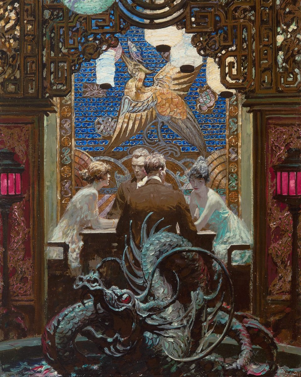 I haven't seen this Cornwell before 
🤯🤯🤯🤯

The Den of Iniquity, The Valley of the Giants
1918
36" x 27"
Oil on canvas

Published in The Red Book Magazine, June 1918, vol. 31, issue 2, pages 30-39

via:
illustratedgallery.com/artwork/origin…