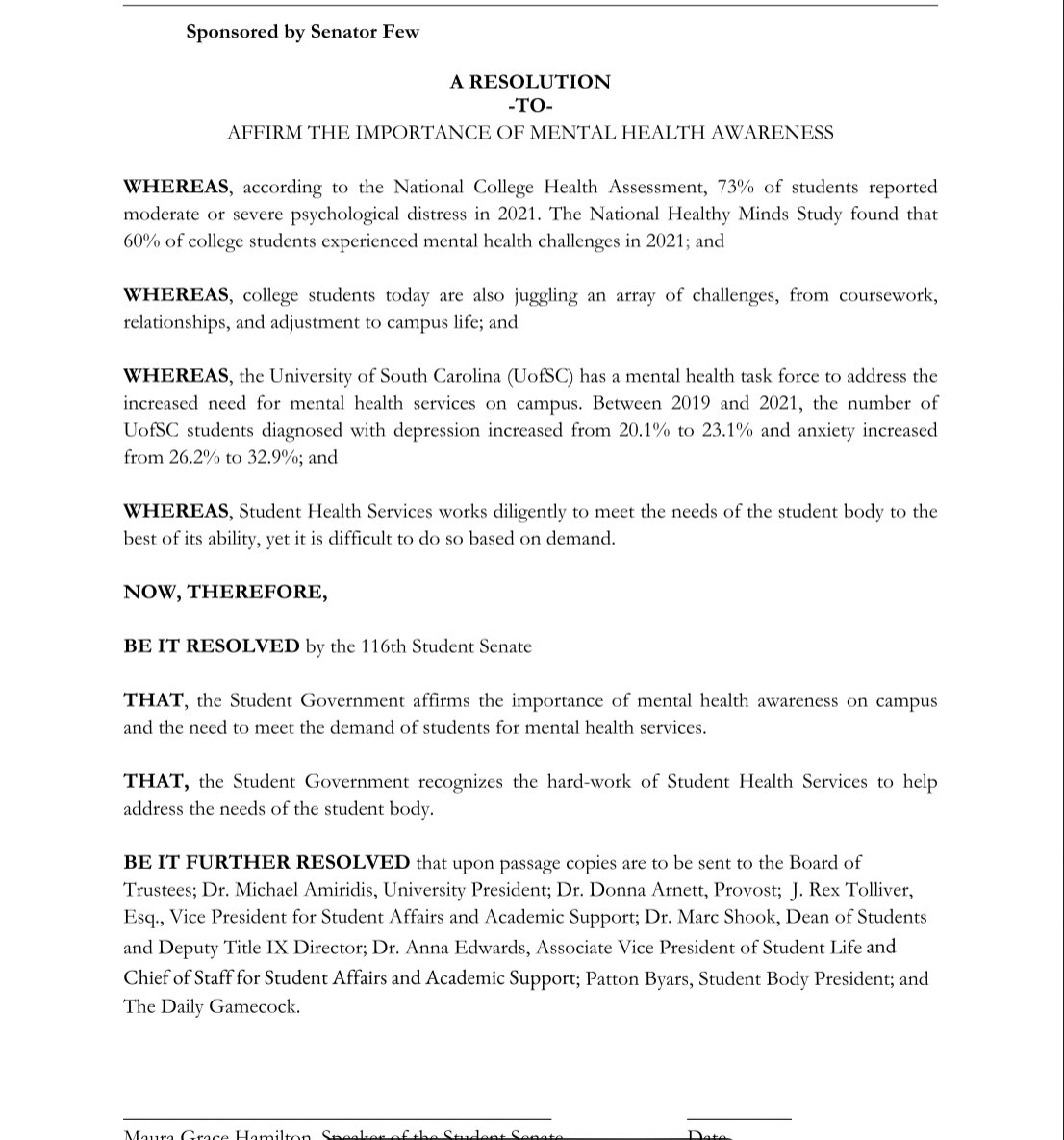 I recently passed a resolution to affirm the importance of mental health awareness on campus. As a law student, mental health is an upmost priority to all of us. Mental health challenges amongst students continues to increase and raising awareness of resources is the first step.