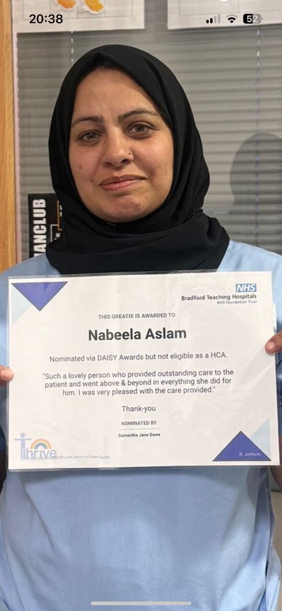 Here’s our lovely Nabeela with a GREATIX award for the outstanding care she provided a patient and for being lovely as always 🥰 #patientcare #GREATIX