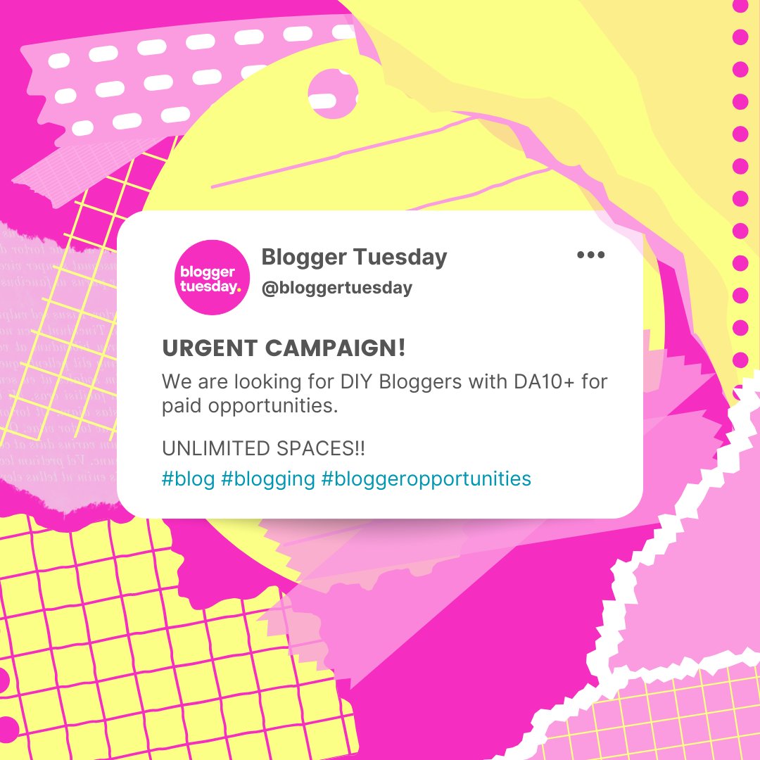 BloggerTuesday's tweet photo. 🚨ATTENTION BLOGGERS!🚨

We have unlimited positions available for bloggers within the DIY niche!

🏌Drop your links below if you think you fit this category ↘️↘️↘️

#blog #blogging #blogger #DIY #diyblogger
#diybloggers #diyblog https://t.co/A2DKAifTMD