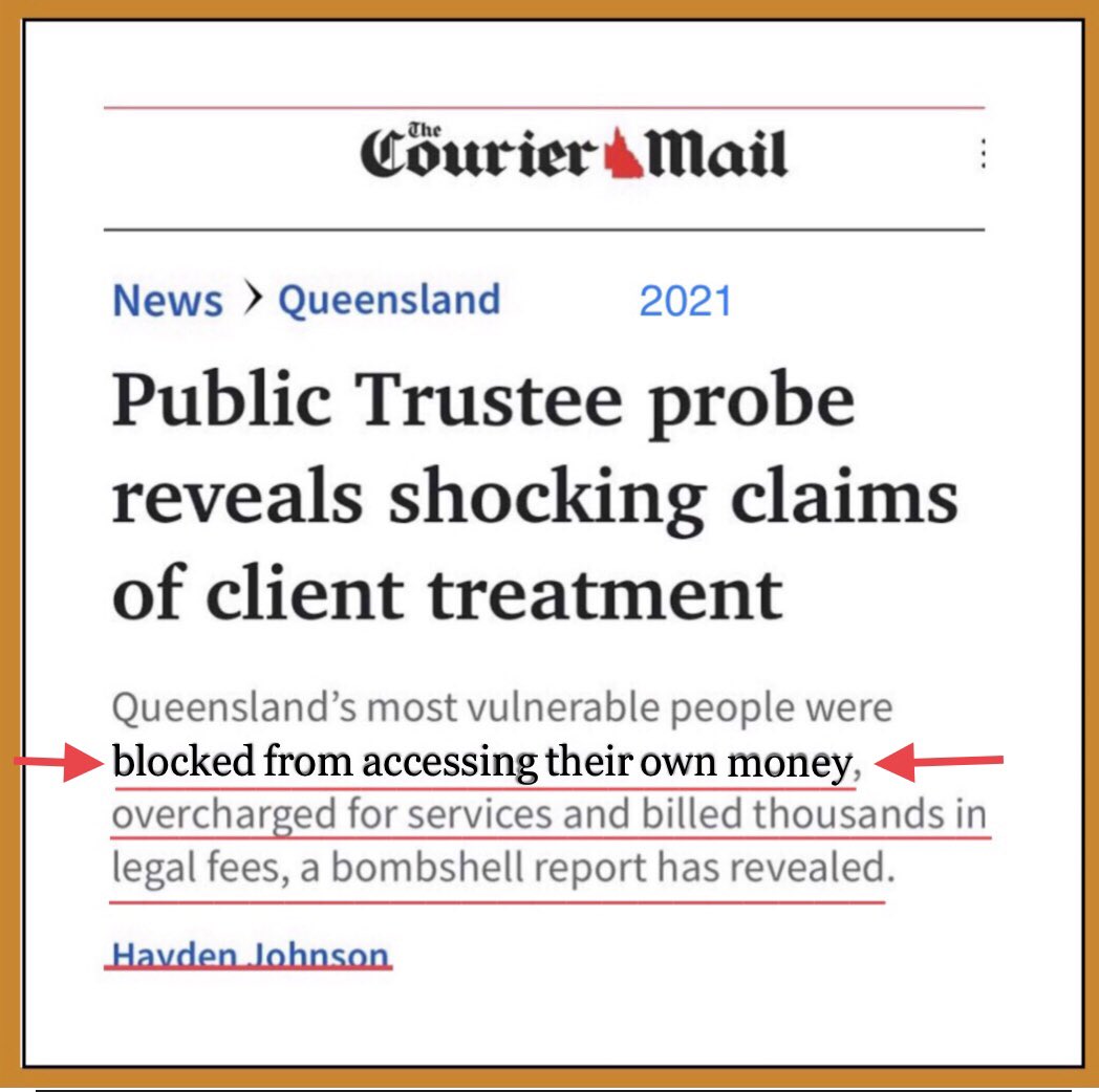DixDotty's tweet image. After former Qld Public Advocate Mary Burgess tabled a scathing report re QLD Public Trustees, MP Lachlan Millar placed the article below on his Facebook page 4 his constituents information. The situation he describes has been happening Australia Wide 4 at least 3 decades.