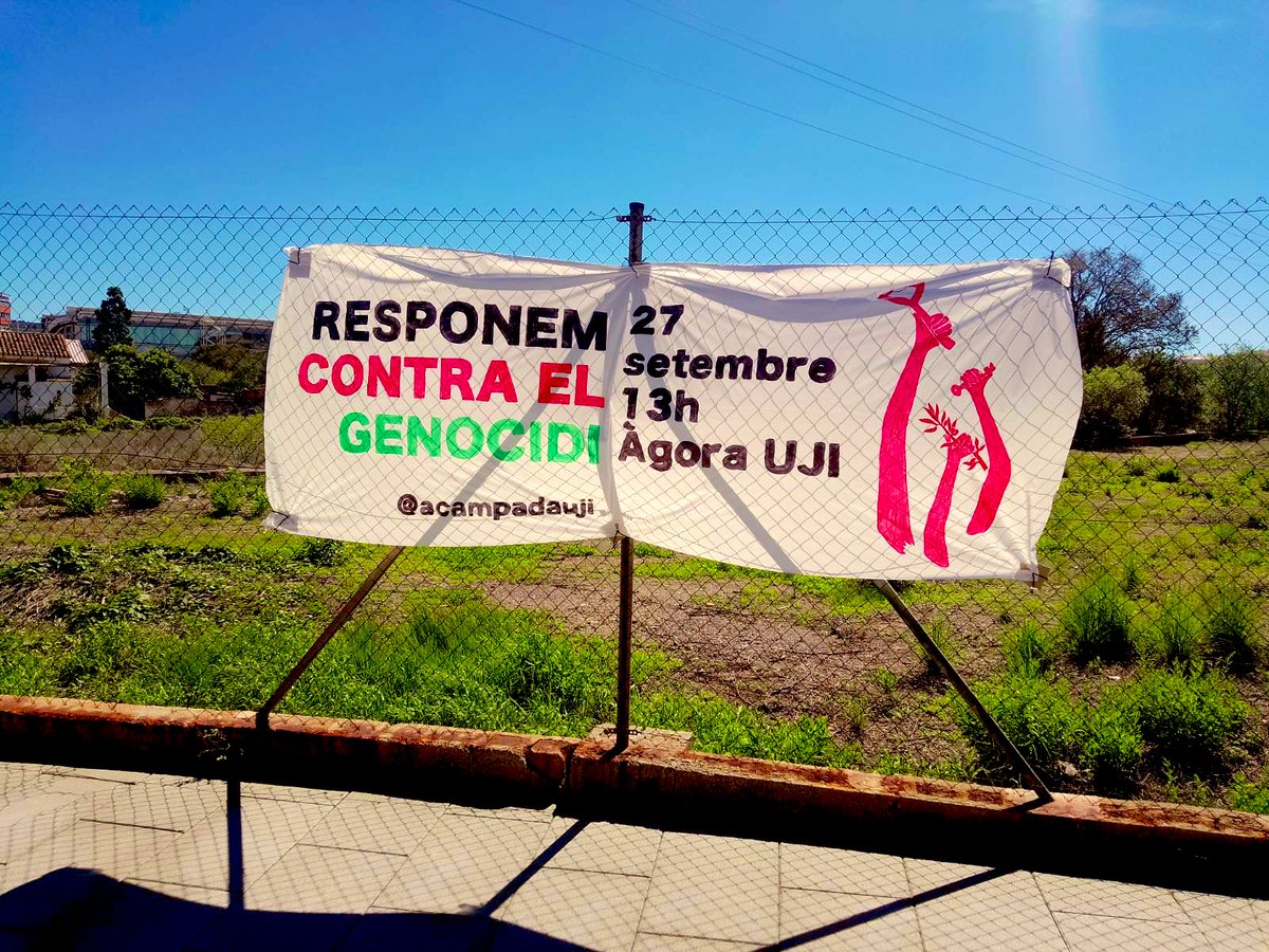 acampadauji's tweet photo. Ens veiem demà a les 13h a l’Àgora de l’UJI. A Castelló. Concentració convocada per la jornada estatal de lluita per Palestina🇵🇸 PROU COMPLICITAT! RESPONEM CONTRA EL GENOCIDI 🤝 https://t.co/dR1o3uwa52