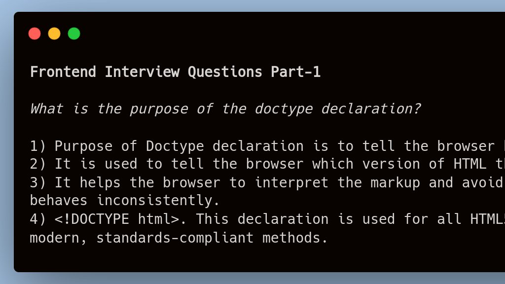 Sauravu193's tweet photo. Frontend Interview Questions Part-1 https://t.co/9bp2AJo5Ft