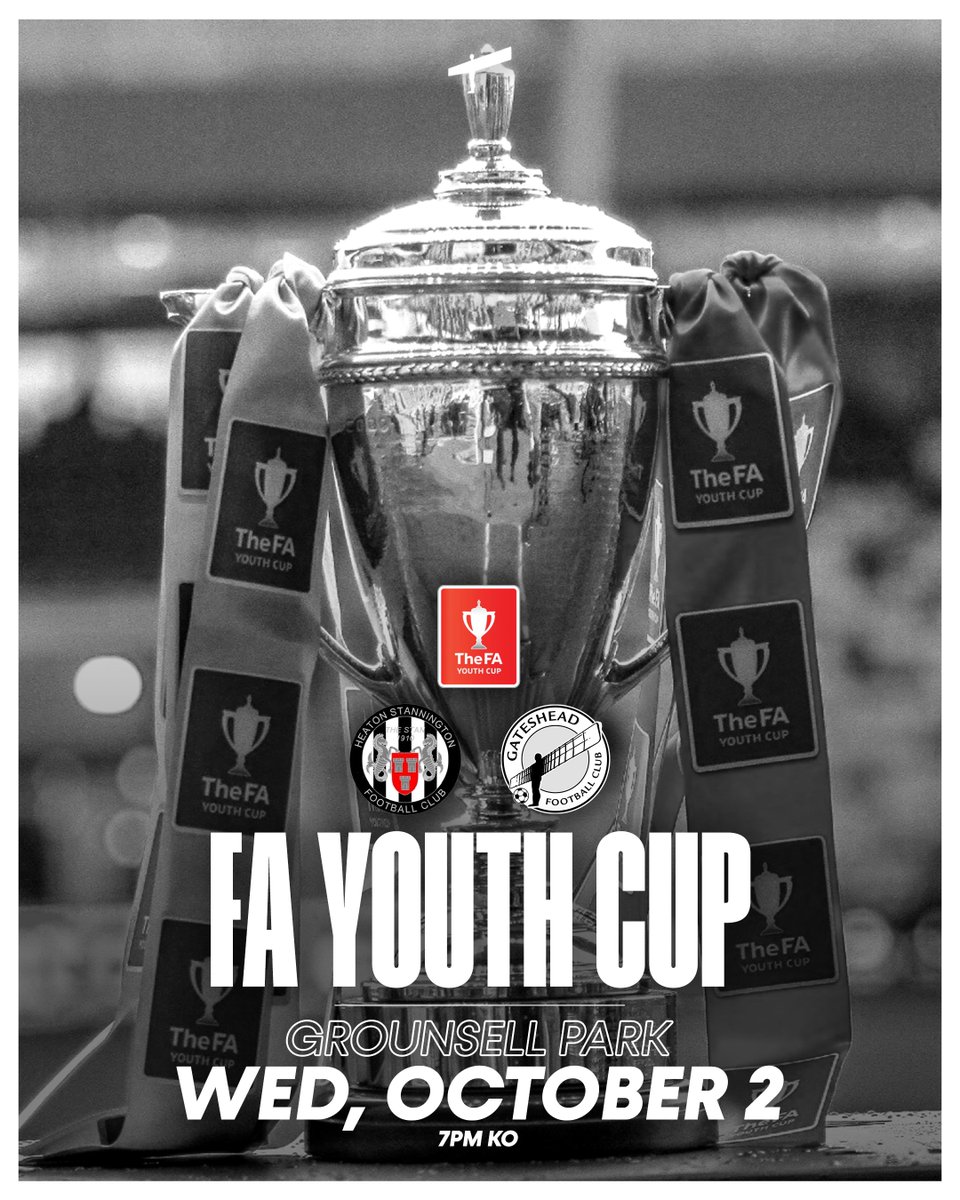 GatesheadFC's tweet photo. 🏆 Our U18s make their FA Youth Cup entry away to @Heatonstan next Wednesday!

📌 Grounsell Park, NE7 7HP
🎟️ Adults £3 | Over 65s £2

#WorClub ⚪️⚫️ https://t.co/Fl2oiAyqbK