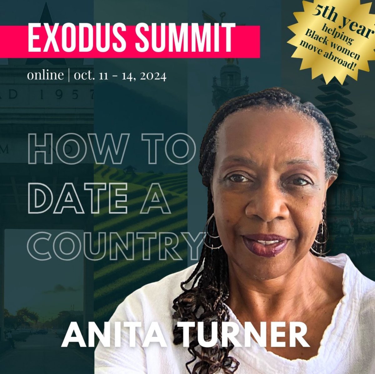 After retiring in ‘22 Anita has been "bopping around the world". Anita will be leading the session "How to Date a Country," &amp; share her insights on exploring new places, discovering the best retirement spots, &amp; finding your ideal country match. Join us exodussummit.com
