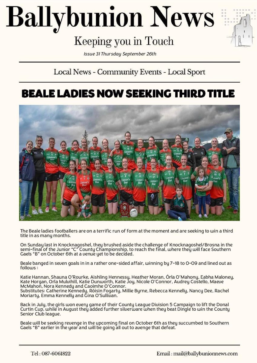 This week’s issue of Ballybunion News has been uploaded to the website. Its costs just €12 per annum to read and you can register at ballybunionnews.com