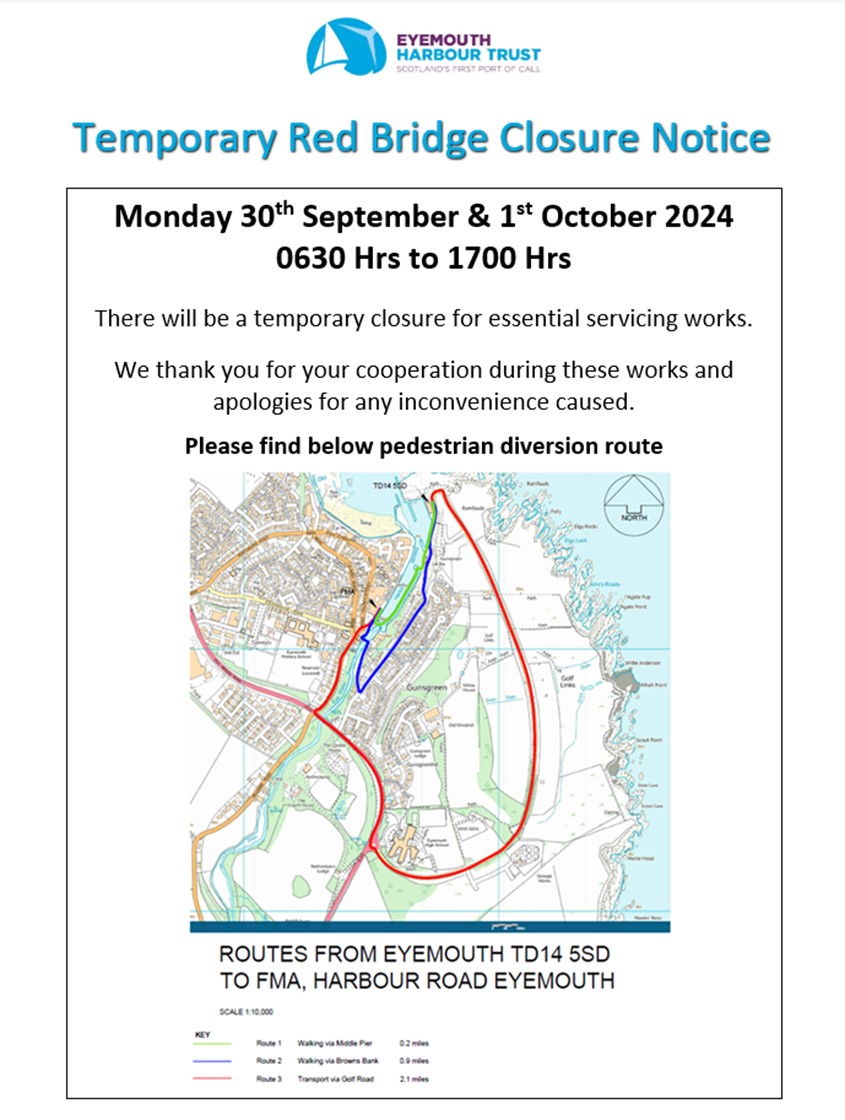Public Announcement! #EyemouthHarbour #Publicnotice #EyemouthBridgeClosure #EyemouthHarbourTrust