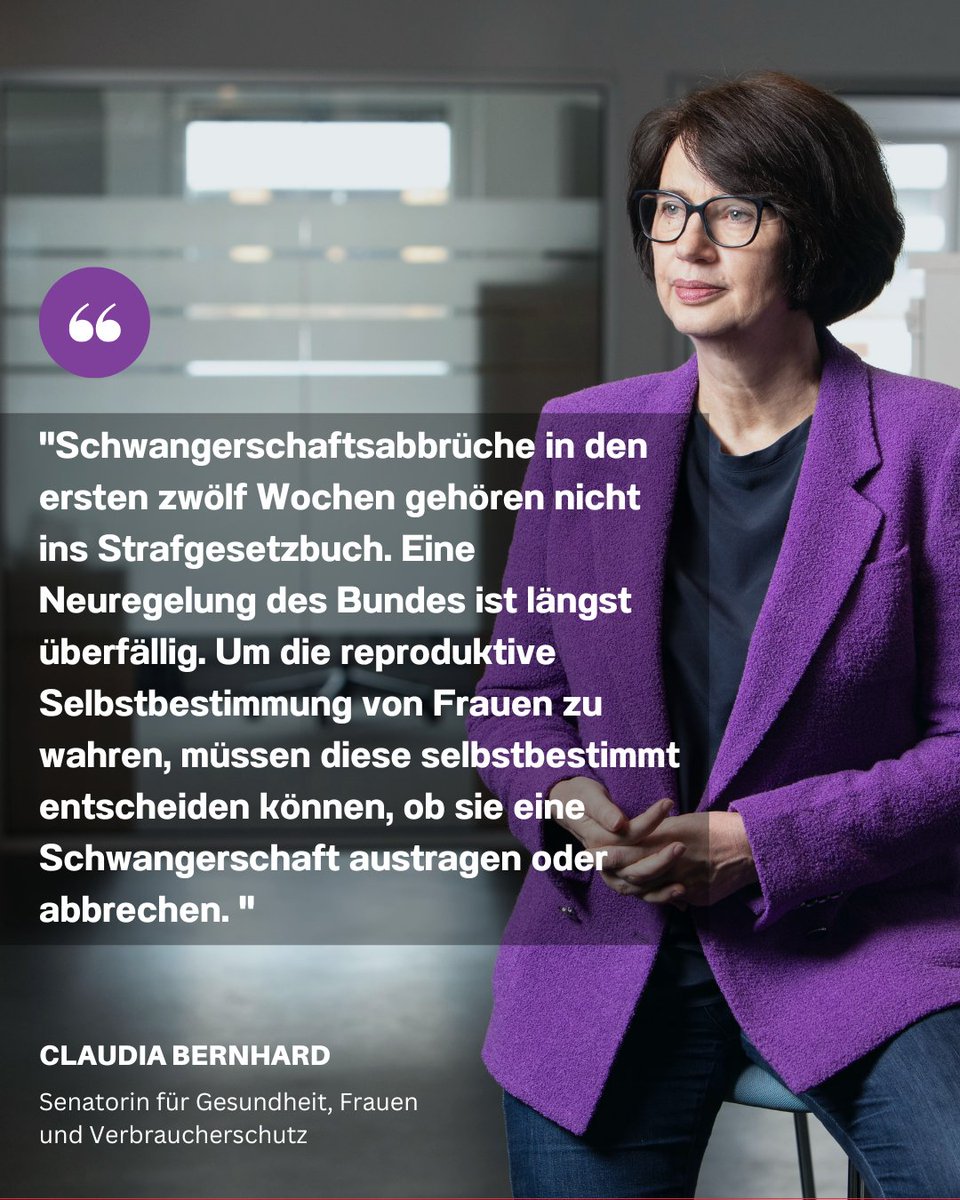 Zum heutigen Safe Abortion Day fordert Senatorin Claudia Bernhard vom Bund schnelles Handeln und eine Fristenlösung für Schwangerschaftsabbrüche. 

Mehr unter senatspressestelle.bremen.de/pressemitteilu…

#safeabortionday #humanrights #profamilia #mybodymychoice