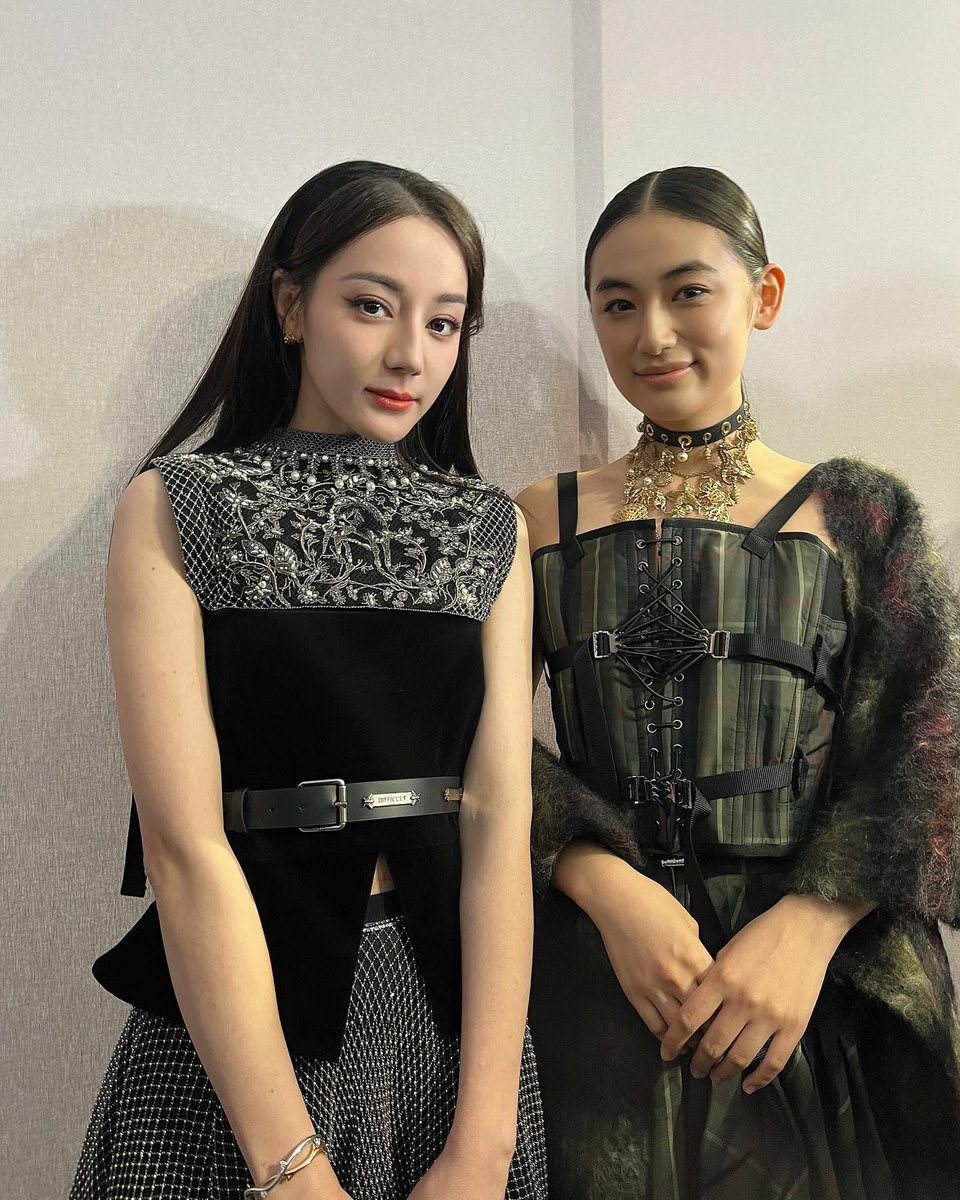 Dilraba and RikakoYagi pose after the Dior ss25 show in pfw