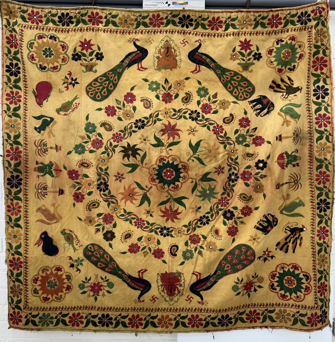 Landi_company's tweet image. If you’ve been following us for a while, you’ll remember this flood damaged Indian Wall Hanging. Swipe to see a before and after, the client is delighted ➡️ #textileconservation #conservation #textiles