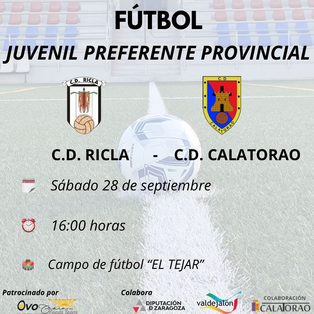 Este finde semana jugamos fuera.
Los Juveniles se desplazan a Ricla y el Regional algo más lejos, ya que jugarán en Novallas.
Aupa Cabaxa 🔴 🔵