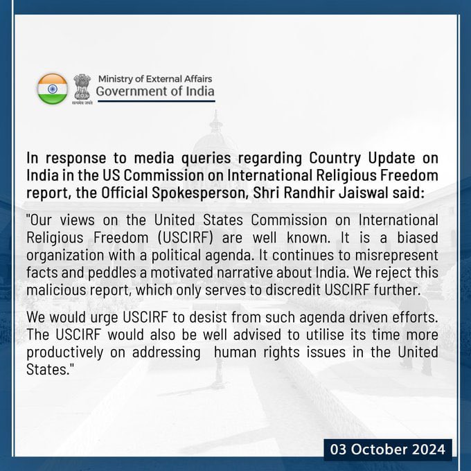 lakshaymehta08's tweet photo. @TimesAlgebraIND "USCIRF would also be well advised to utilise its time more productively on addressing human rights issues in the United States" 😂

MEA responds to the report by US commission on India religious freedom conditions 🔥 https://t.co/0EYyfDrmMA