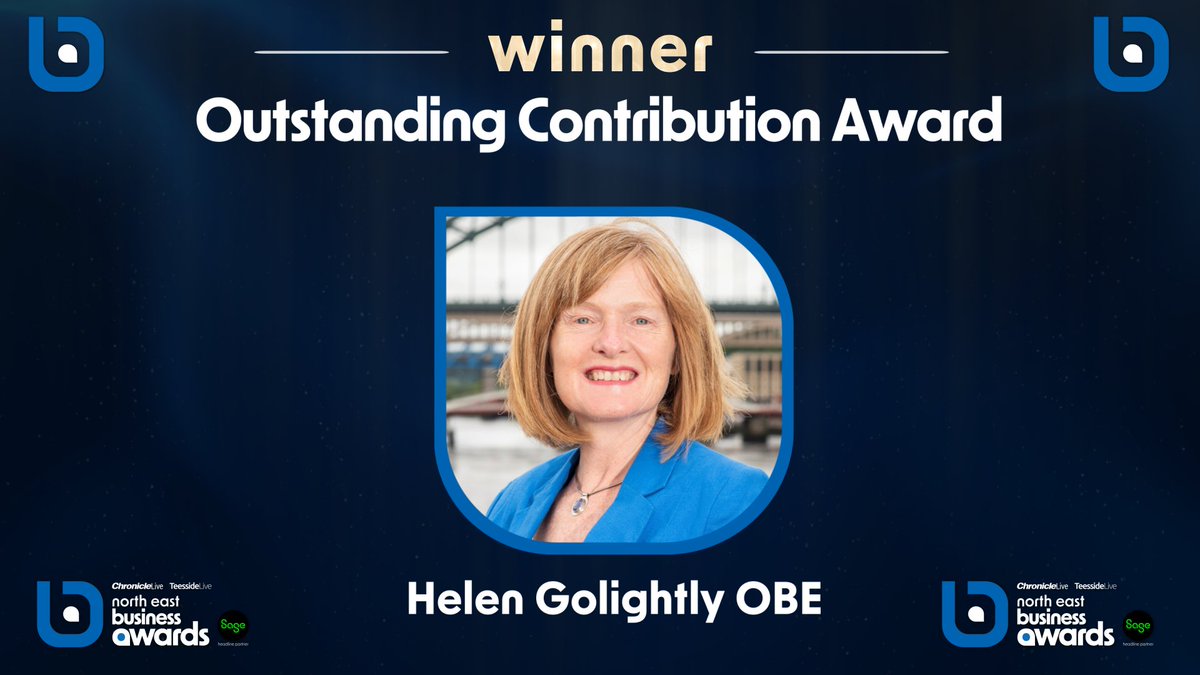 North East Business Awards (@nebizawards) on Twitter photo Our final award of the night is the Outstanding Contribution Award. Going to a very worthy winner... the   inspiring Helen Golightly OBE is taking home the title - HUGE congratulations Helen! 
 
#NEBizAwards Our final award of the night is the Outstanding Contribution Award. Going to a very worthy winner... the   inspiring Helen Golightly OBE is taking home the title - HUGE congratulations Helen! 
 
#NEBizAwards