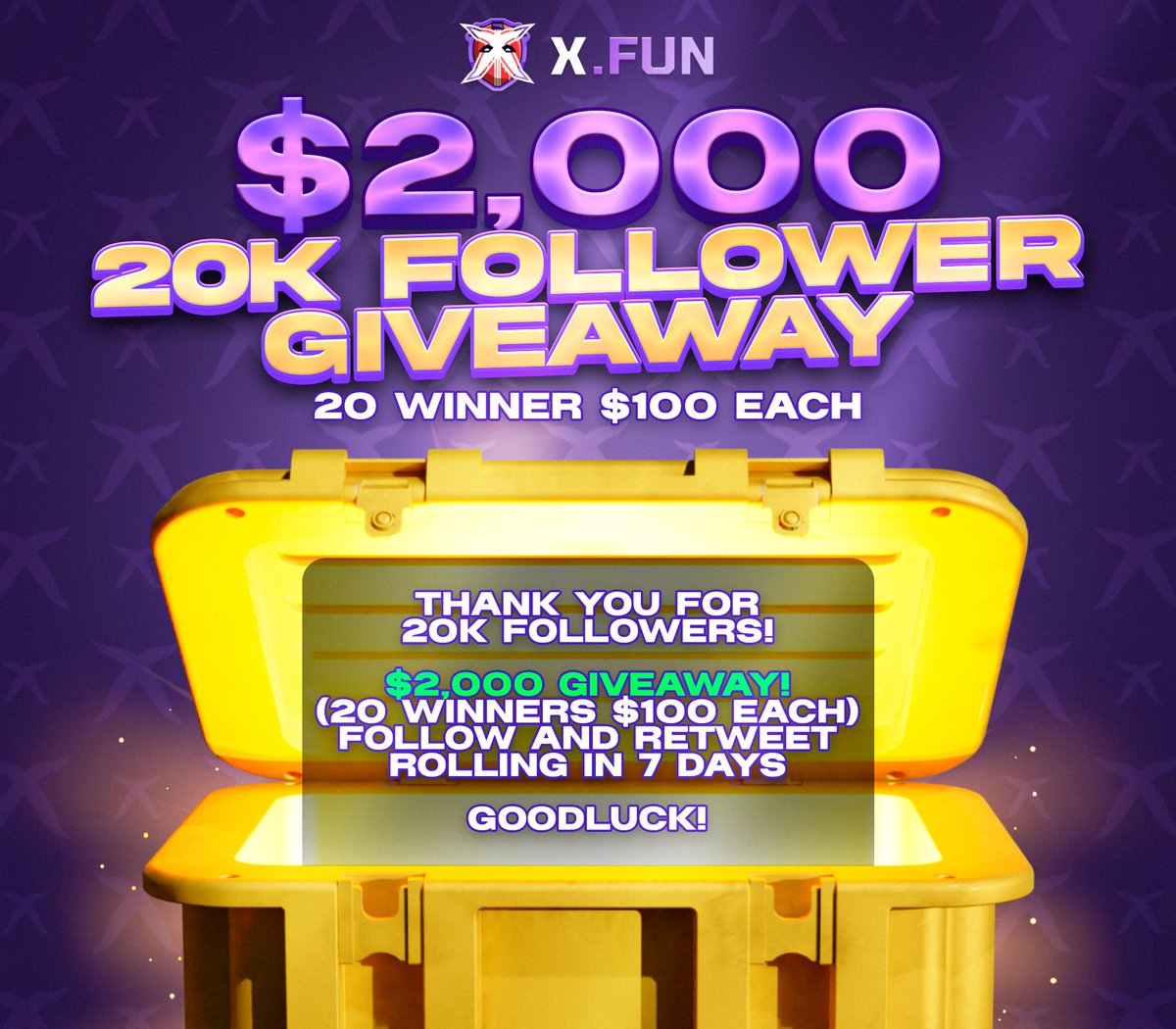 ✅$2,000 Giveaway to celebrate 20K Followers!💜

🤑20 Winners win $100 each!

☑️Retweet
☑️Follow us
☑️Tag 1 friend

⏰Rolling in 7 days!

Good luck guys and thank you all so much for helping us reach this milestone!☺️