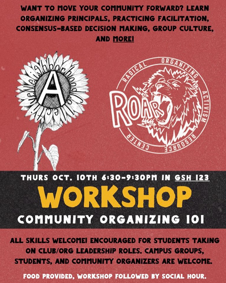 NACeugene's tweet photo. Join us next Thurs, (10/10) for a workshop on community organizing basics. We’ll touch on core organizing principals, facilitation, decision making, group culture, and more. Dinner provided! 
In UO Global Scholars Hall: Great Room (123). 6:30-9:30pm
Hope to see you then! https://t.co/67ETA7RGSx