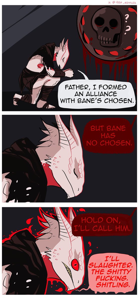 Aria_niziolek's tweet photo. This comic is about how Gortash probably lied about being Bane's Chosen when he met Dark Urge.
#BaldursGate3 #durgetash #Durge #DarkUrge https://t.co/qjS2nN86Lj