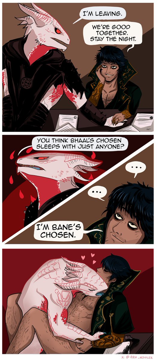 Aria_niziolek's tweet photo. This comic is about how Gortash probably lied about being Bane's Chosen when he met Dark Urge.
#BaldursGate3 #durgetash #Durge #DarkUrge https://t.co/qjS2nN86Lj