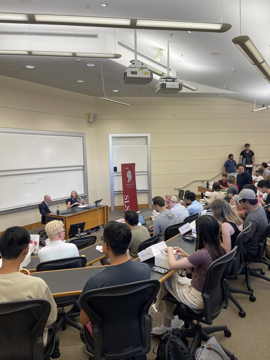 SLSFedSoc's tweet photo. Stanford FedSoc is #back with our first event of the year! It’s a packed house for Judge Kevin Newsom (11th Cir.) and Alana Frederick’s discussion of their forthcoming book review in the Harvard Law Review of Justice Breyer’s new book. https://t.co/MDnuwv9gVW