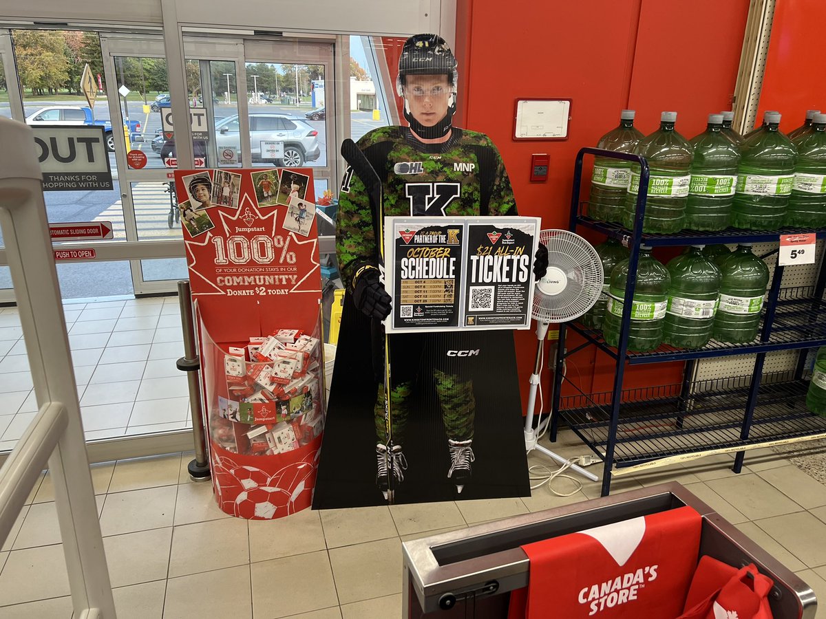 KingstonFronts's tweet photo. We’re excited to officially launch our Jumpstart Ticket Program at the @CanadianTire on Bath Road. Fans can now scan the QR codes on the player cutouts to access $21 all-in tickets. $2 from every ticket sold will be donated to the Jumpstart program.
#SoldGold | @OHLHockey https://t.co/JgQlWil4Cg