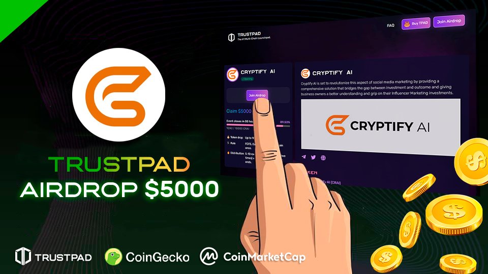 CryptifyAl's tweet image. Since launch, CRAI has earned:
$1.767.661 !

We have decided to distribute 20% of this amount among our holders via the TRUSTPAD platform!

If you are a $CRAI holder, congratulations! You are eligible.

To receive the distribution👉  linktr.ee/CryptifyAI