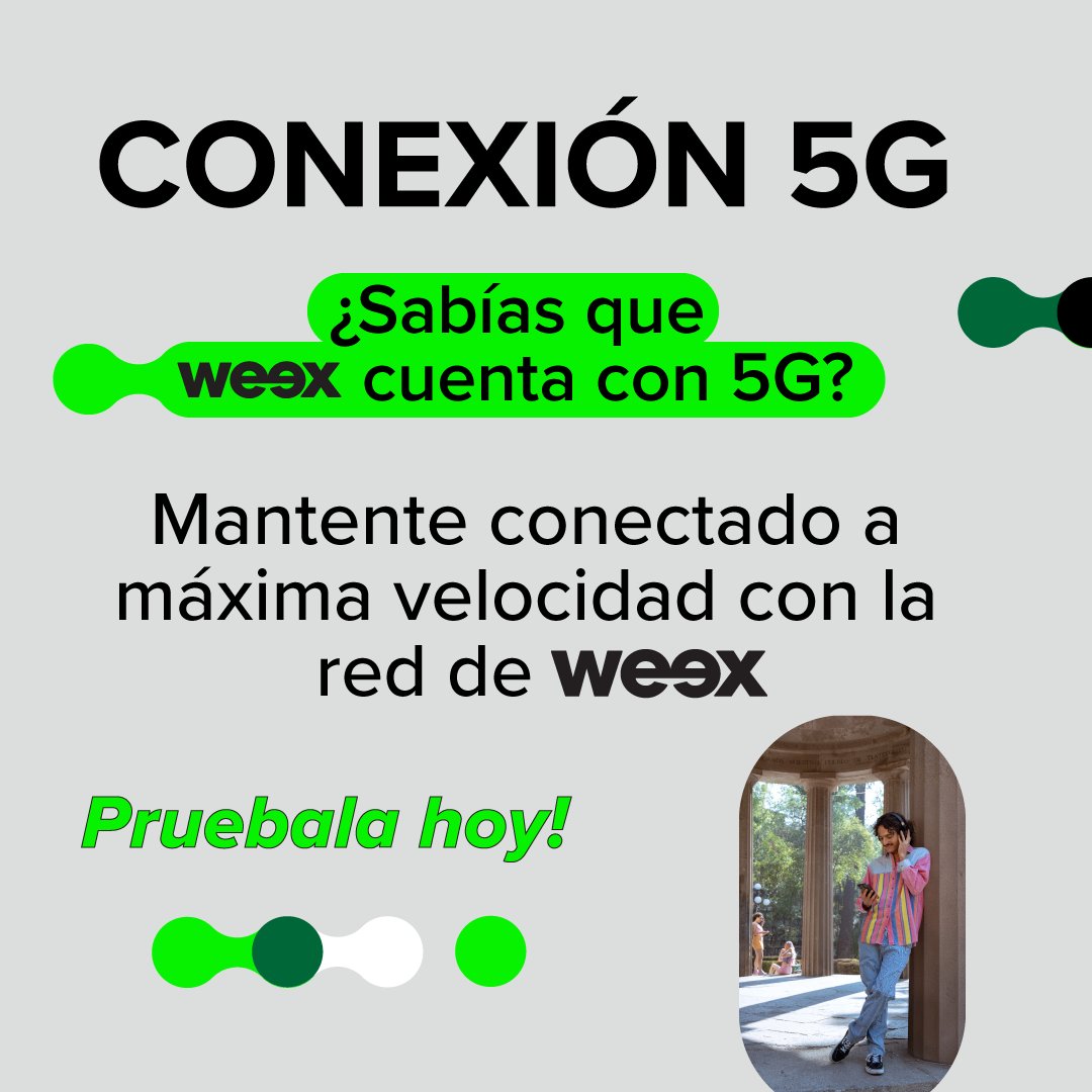 weexmx's tweet photo. 🚨WEEX VA A TODA VELOCIDAD🚨
‼️¿Sabías que contamos con cobertura 5G en México?
✅ Consulta en https://t.co/ILu5d2RxL8 si tu zona es parte de la cobertura

#Weex #Telefonia #Prepago #TuMejorOpcion #SimMX #SaldoWeex #5G https://t.co/ZJxrh6Dk5p