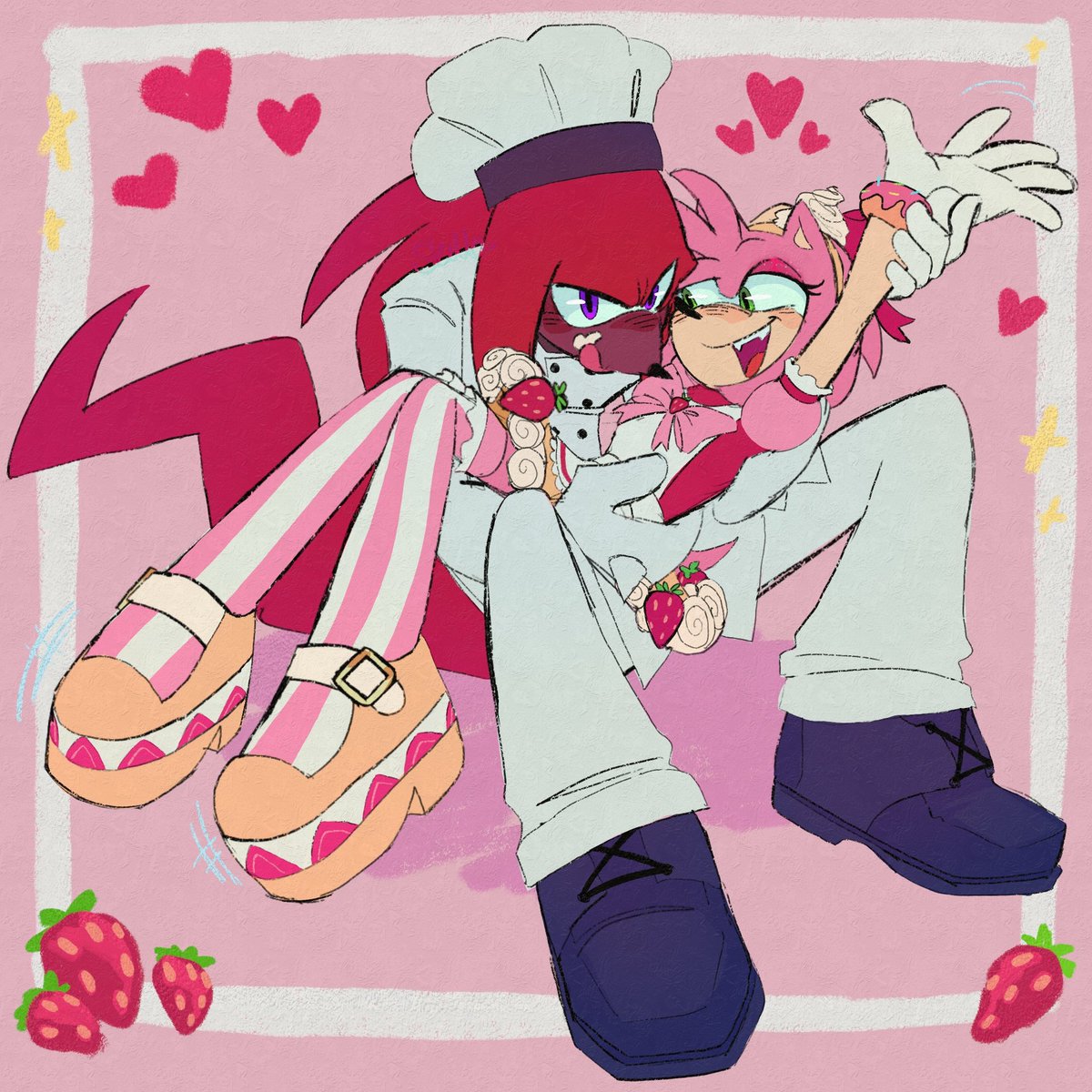 Skellatorph's tweet image. the baker and the pastry :3
#knuxamy #KnucklesTheEchidna #dulceamy