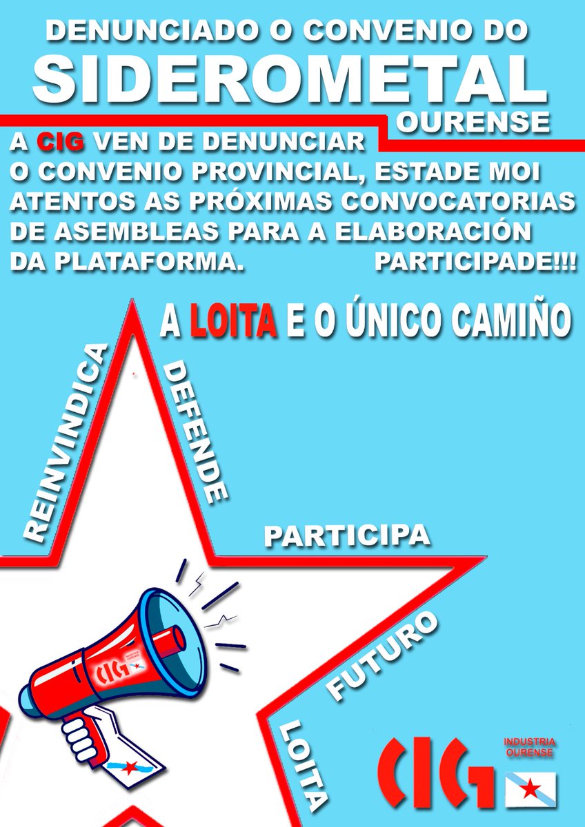 CiGindustria's tweet photo. Estade atentos ás próximas convocatorias!!!
#galiza #Ourense #valdeorras #verin #xinzodelimia #celanova #Allariz #ribadavia #metal #siderometal #porunconvenioxusto #porunconveniodigno #automocion #ascensores #servizos #eolicos #cig https://t.co/NsBIeCDZbn